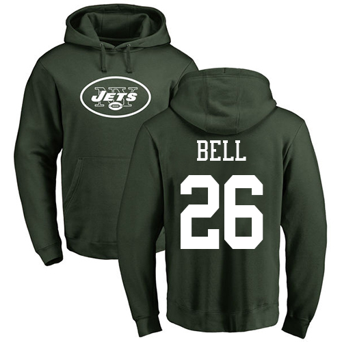 New York Jets Men Green LeVeon Bell Name and Number Logo NFL Football #26 Pullover Hoodie Sweatshirts